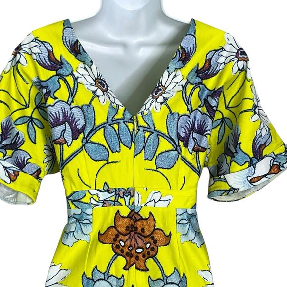 ASOS Wiggle Dress Sheath Size 6 Cotton Stretch Mirrored Floral Print Yellow NEW - Picture 6 of 13